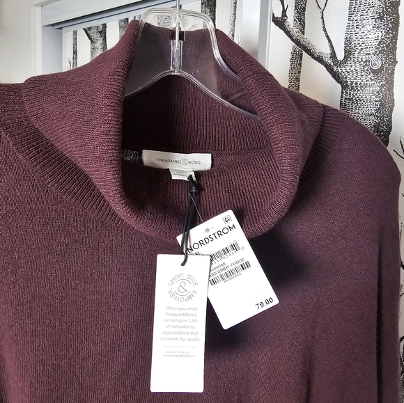 Treasure&Bond Burgandy Long Sleeve Curved Hem Tunic High Low Sweater New - Picture 5 of 7